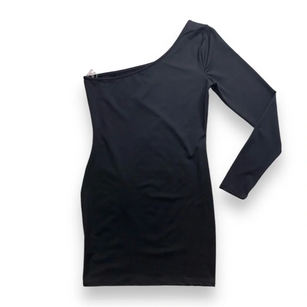 Black One-Shoulder Long Sleeve Bodycon Mini Dress · Size M · NWT - Picture 4 of 6